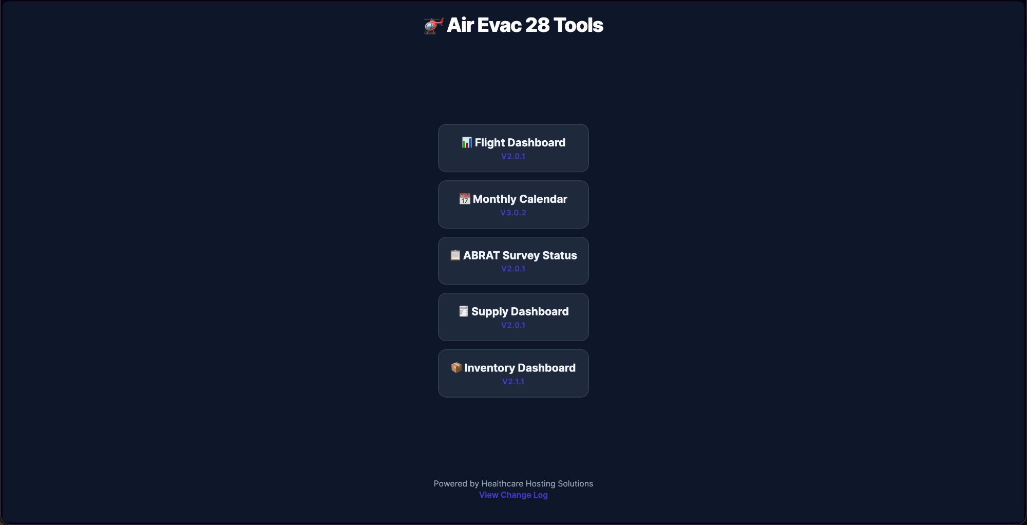 Air Evac 28 Tools — Main Menu